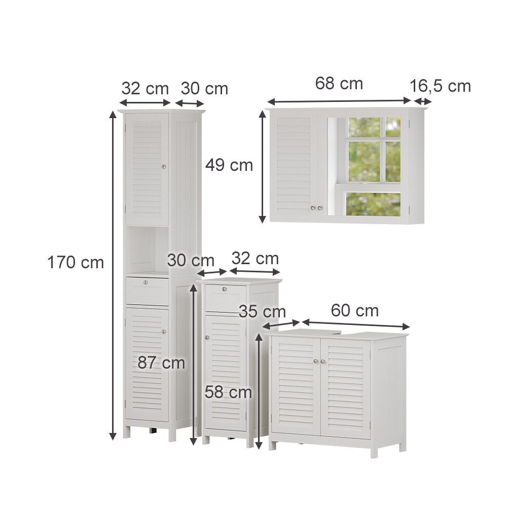 Vicco Badmöbel-Set Riad, Weiß, Badezimmer, moderne Badserie, Lamellen-Front, Waschtischunterschrank, Spiegelschrank, Midischrank, Hochschrank