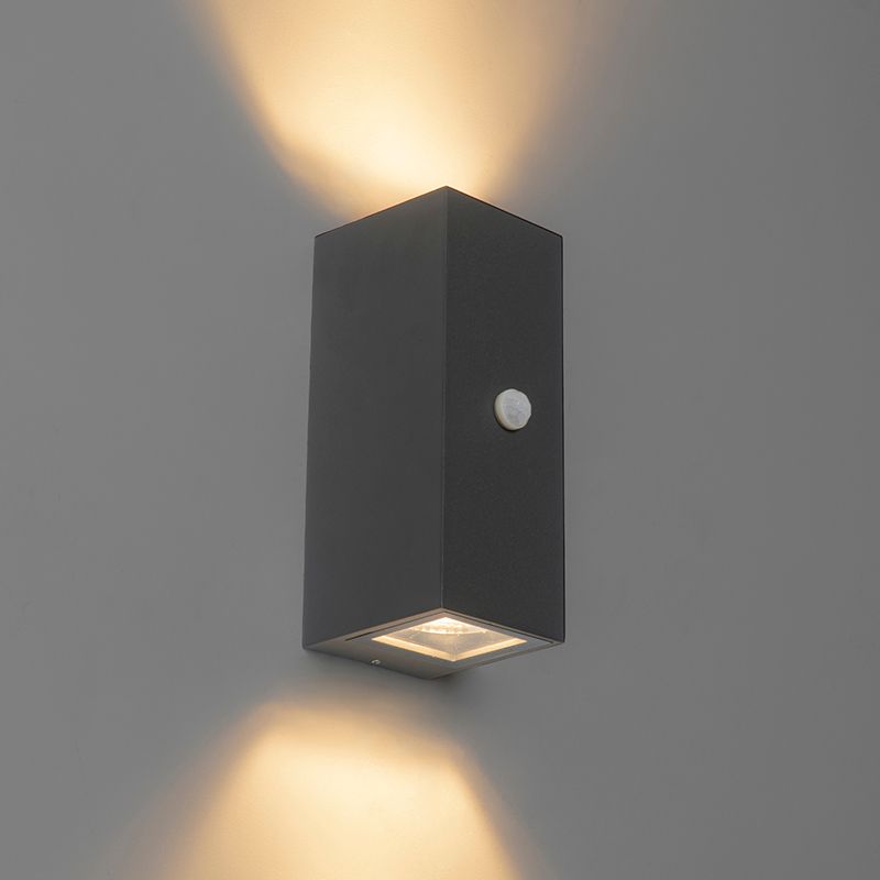 Wandlamp donkergrijs 2-lichts IP44 met bewegingssensor - Baleno