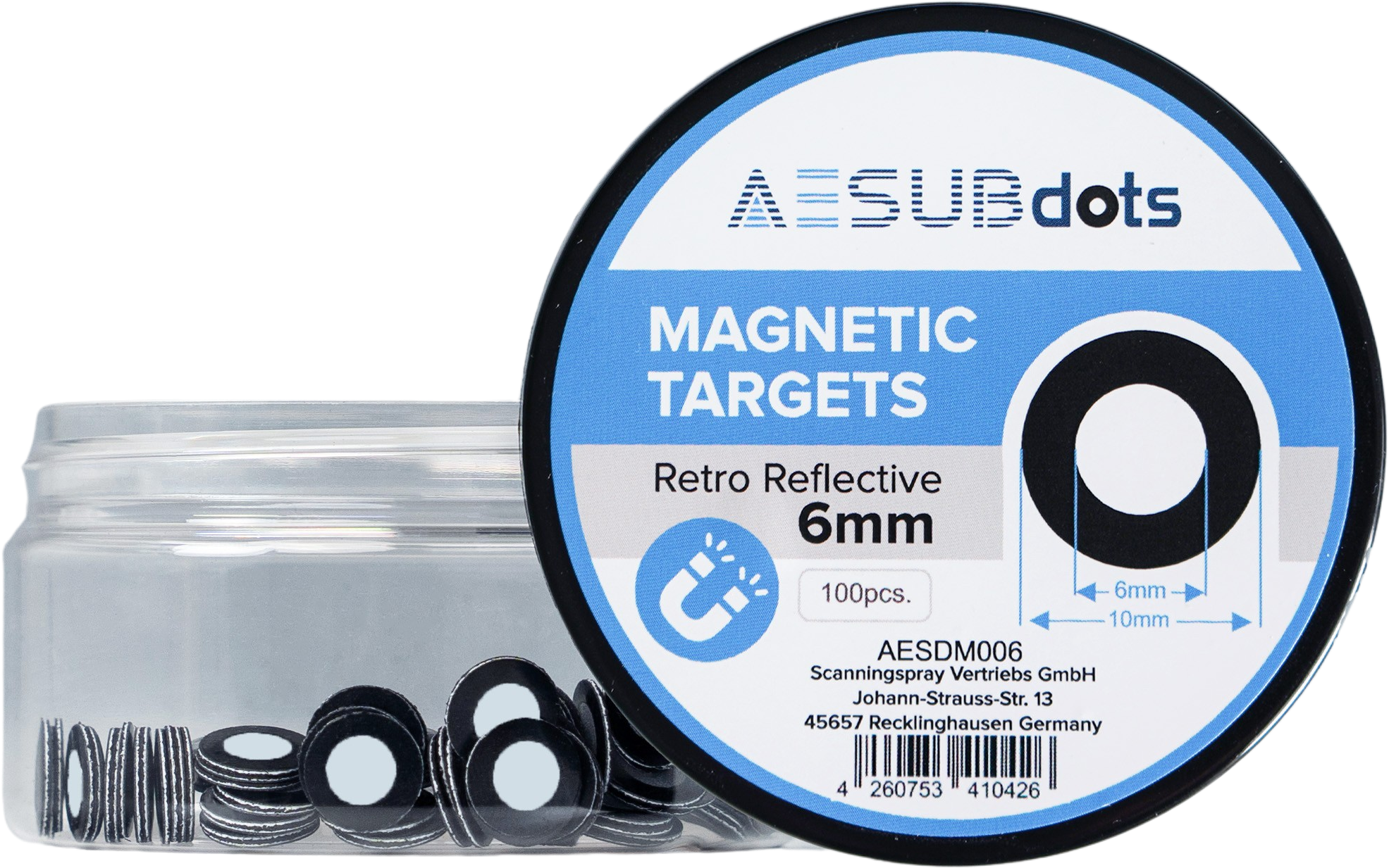 AESUB  AESUBdots retro reflective magnetic, 6 mm    Magnetische Referenzpunkte für 3D Scanner mit Laserlicht