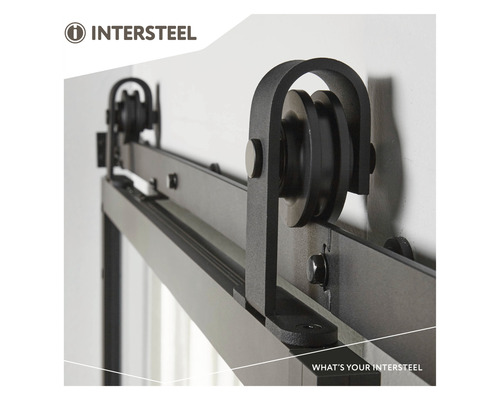 Intersteel Cubo Basic -Top schuifdeur complete set, zwart met gehard veiligheidsglas, 98x215 cm, inclusief deurblad, Basic Top schuifdeurbeslag en krukset