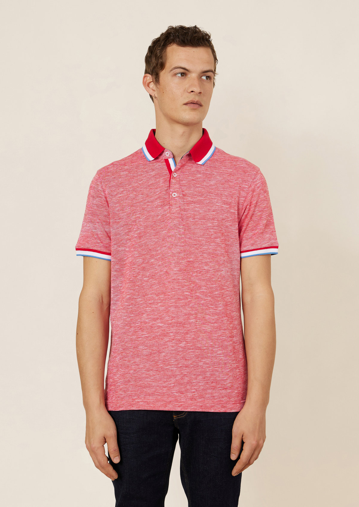 Polo manches courtes Slim en coton et lin unis rouges