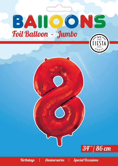 Folie Ballon Cijfer 8 Rood XL 86cm leeg