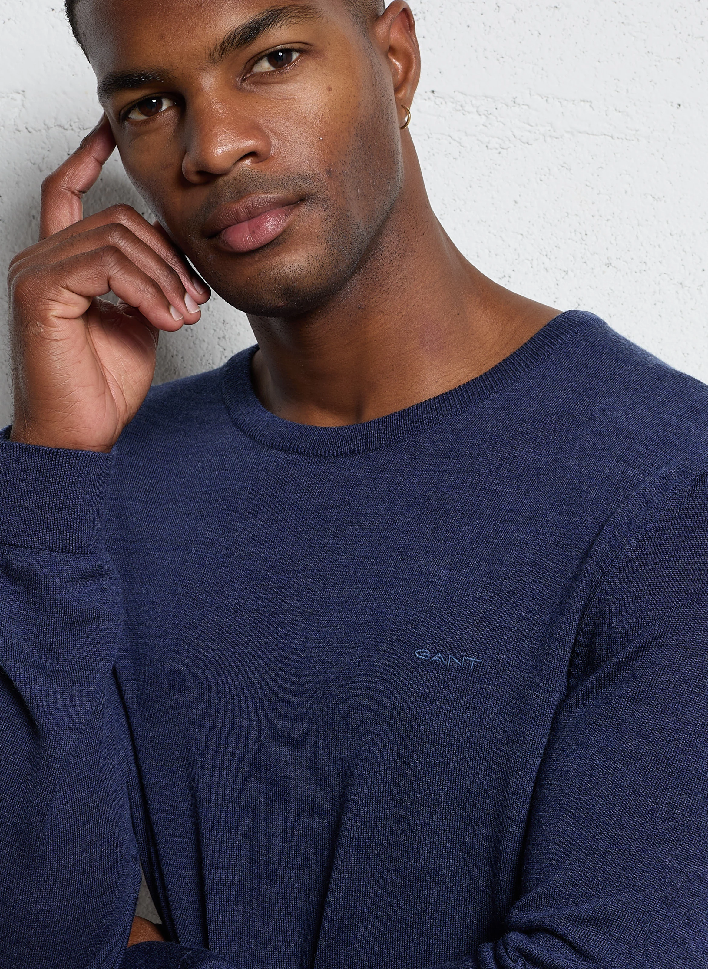 Pull fin col rond en laine| Bleu