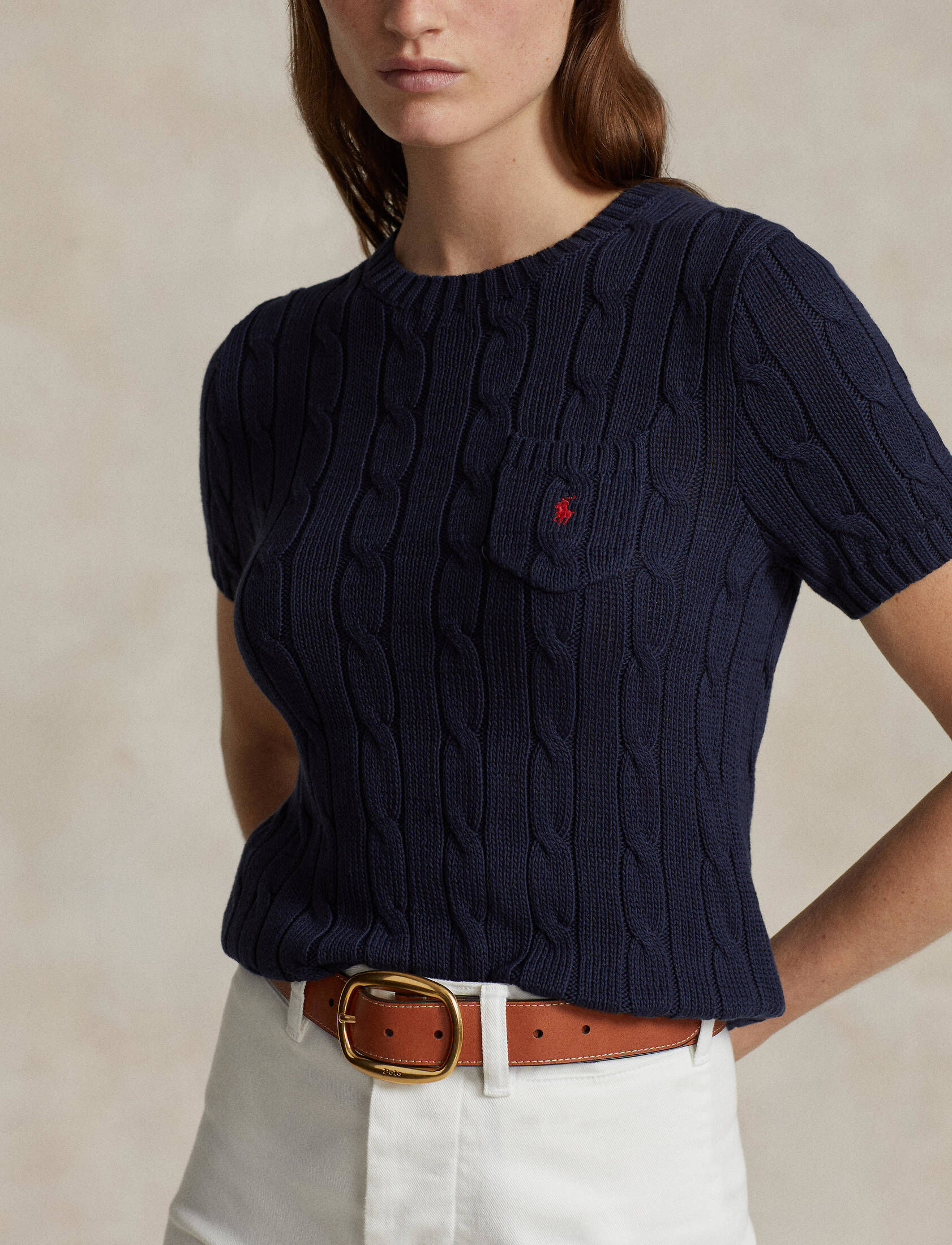 Polo Ralph Lauren| Damen Strickpullover aus Baumwolle Kurzarm