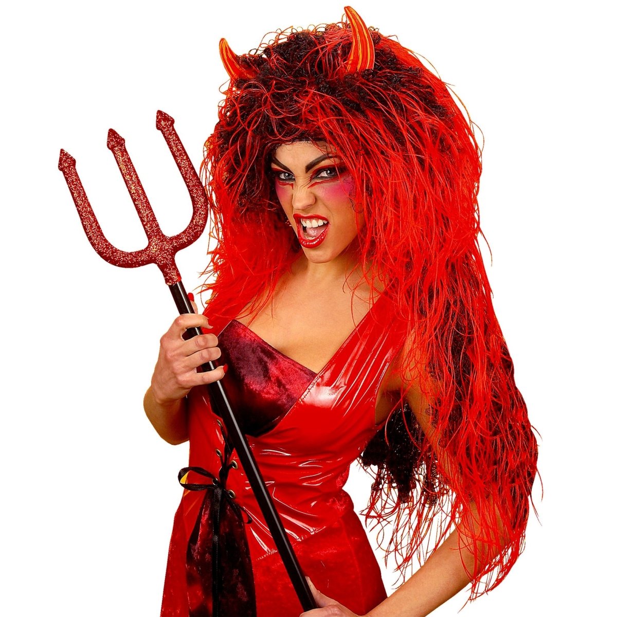Halloween Pruik Rood Lang Haar Duivel