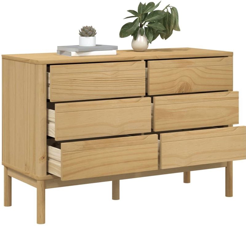 vidaXL Ladekast FLORO - Wasbruin - Massief Grenenhout - 6 Lades