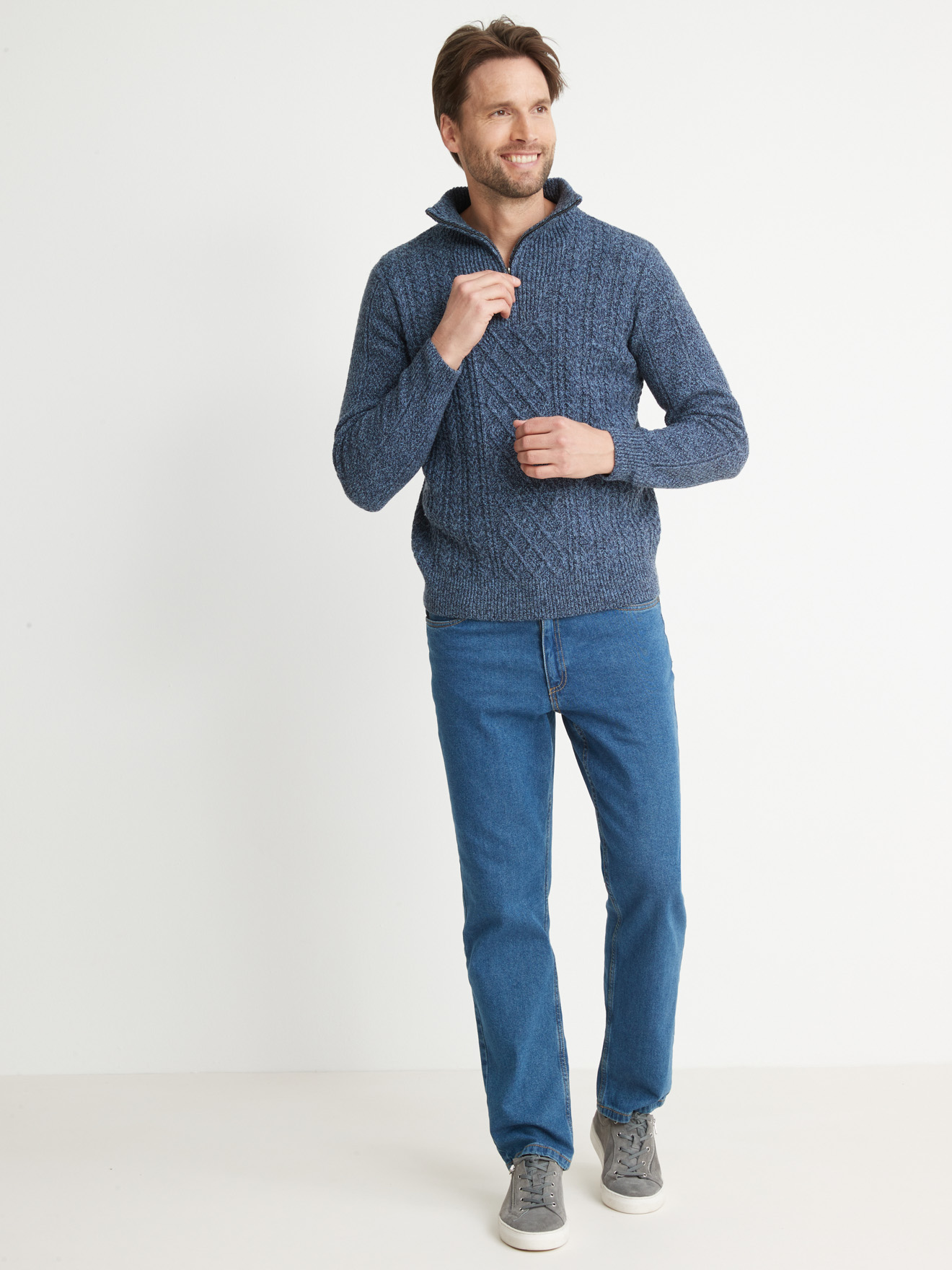 Pull torsadé col montant zippé