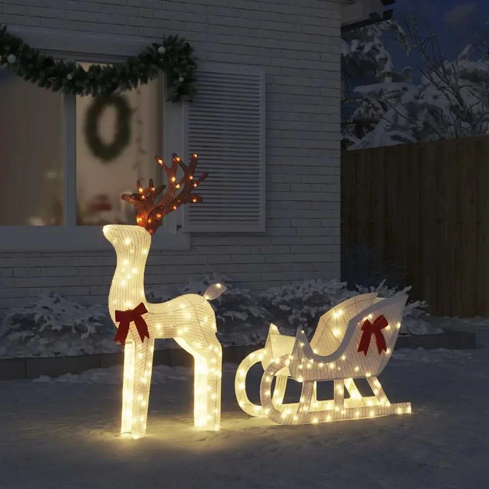 vidaXL - Kerstdecoratie rendier en slee met LED's - Koudwit - Stof en metaal