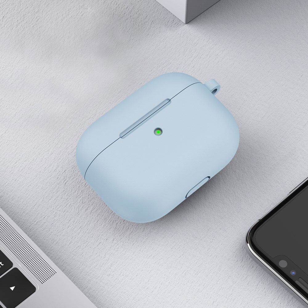 AirPods (3. Generation) Silikon Schutzhülle Abdeckung mit Karabinerhaken - Hellblau
