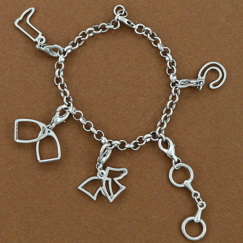 Bracelet cheval avec 5 charm's cheval étain argenté sans nickel