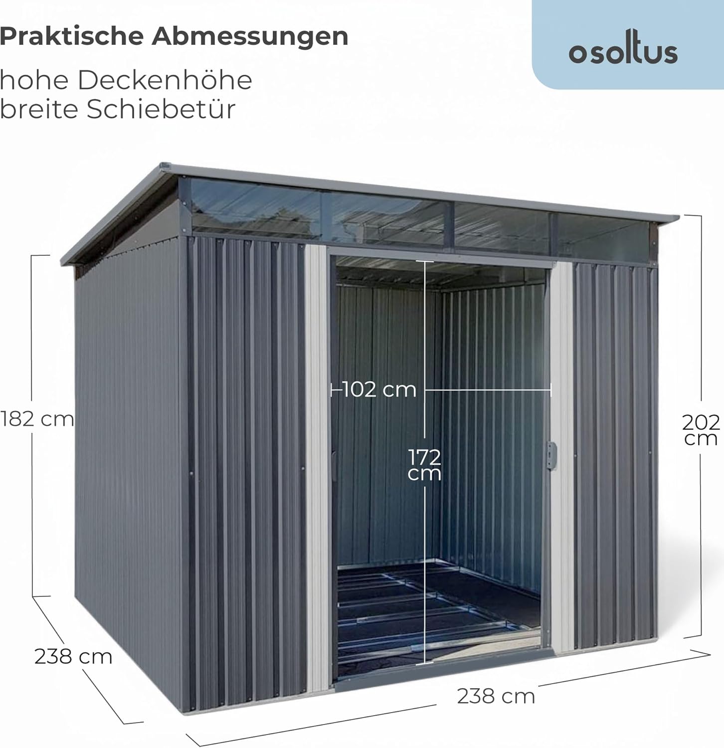 Gerätehaus Metall Pultdach Geräteschuppen Skylight Gartenlaube 5,6m² (B 238cm x T 238cm x H 202cm)