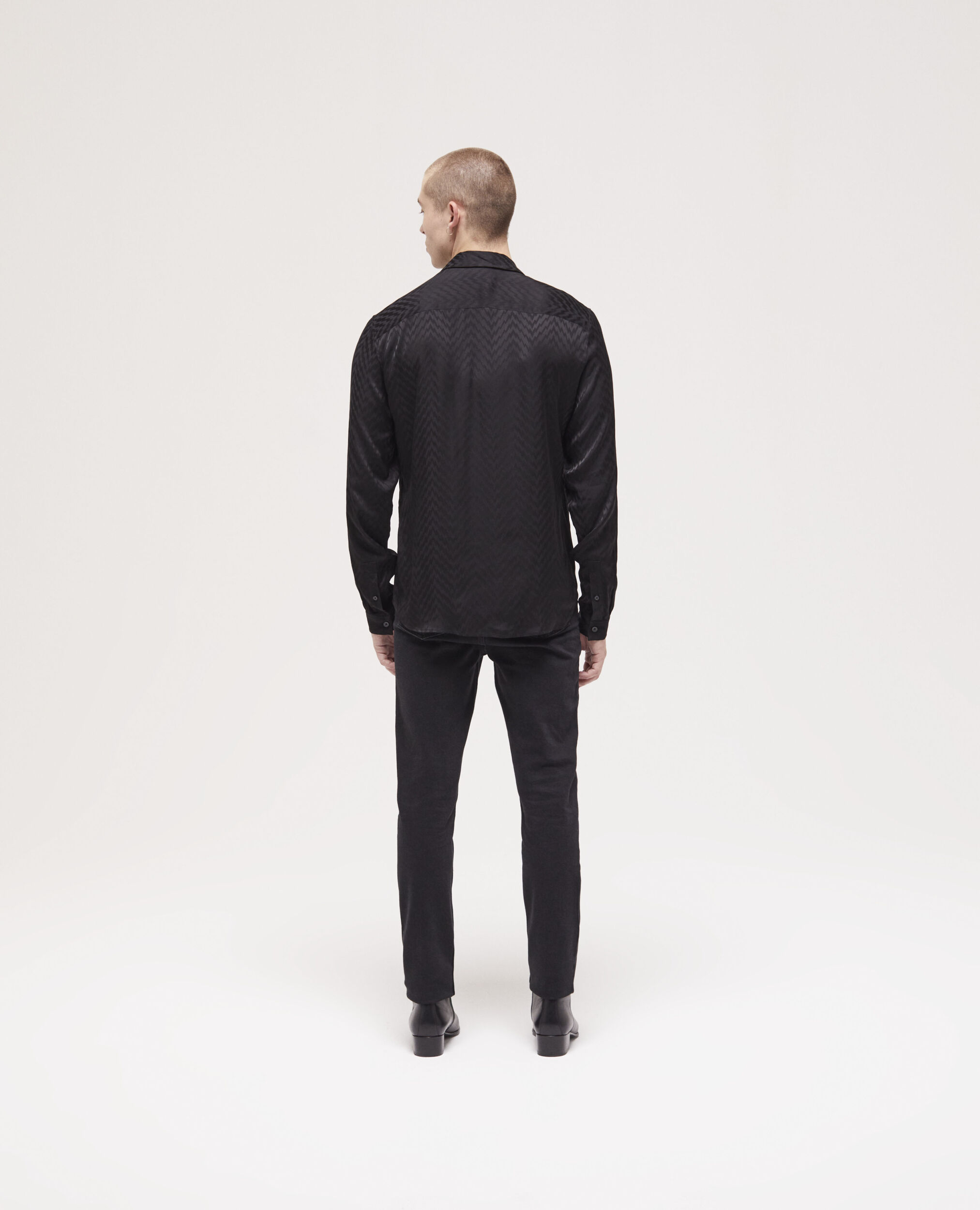 Chemise col classique en jacquard noire