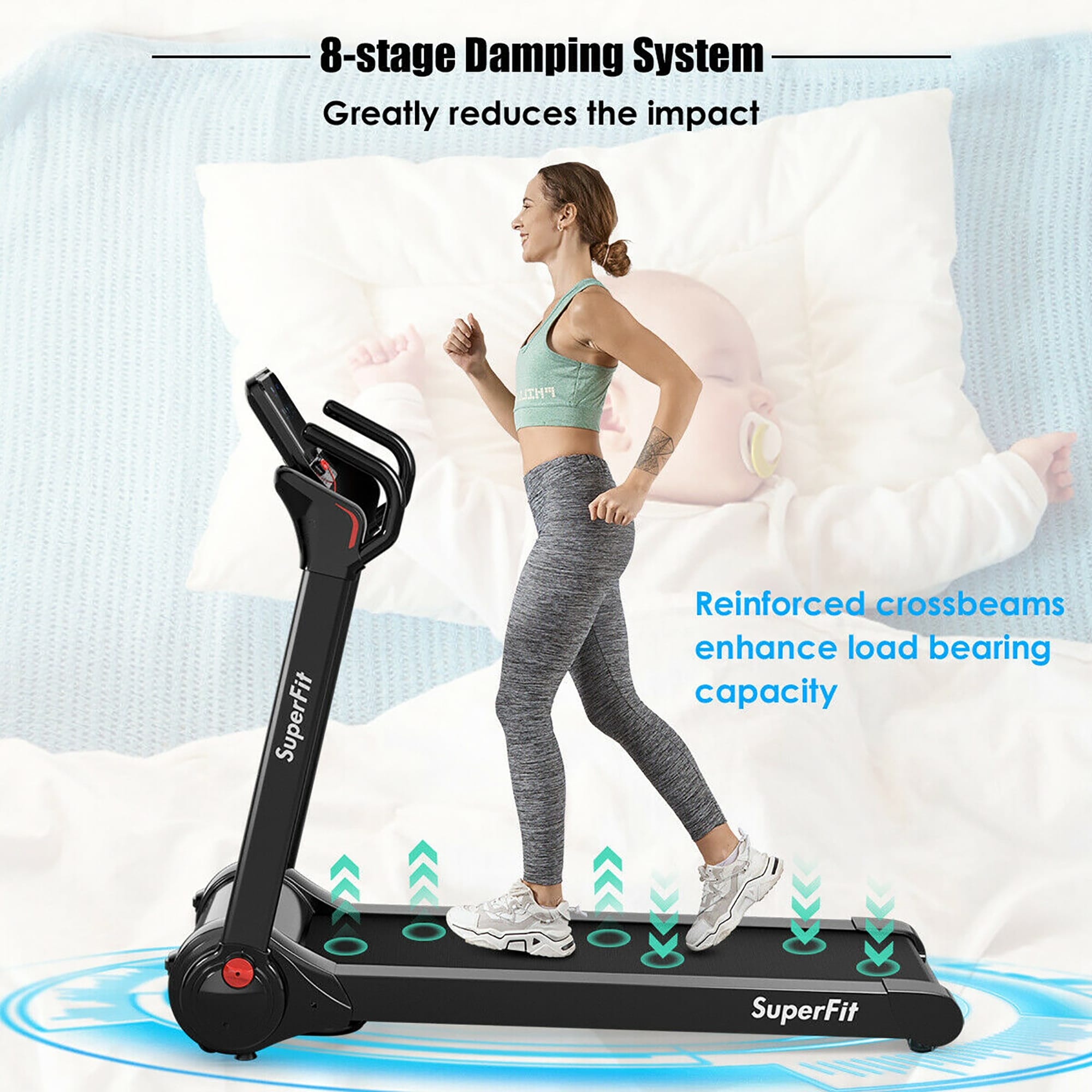 Esteira elétrica dobrável SuperFit 2.25HP com alto-falante - 55,9 x 30,5 x 49,5