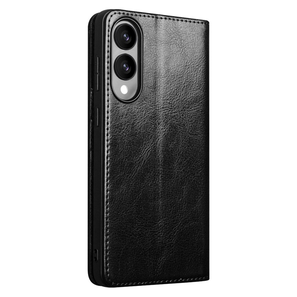Samsung Galaxy S25 Edge Echtleder Tasche Flip Cover mit Kartenfächer - Schwarz