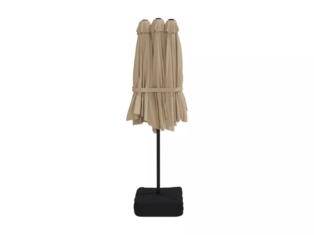 Parasol à double tête avec LED taupe 449x245 cm