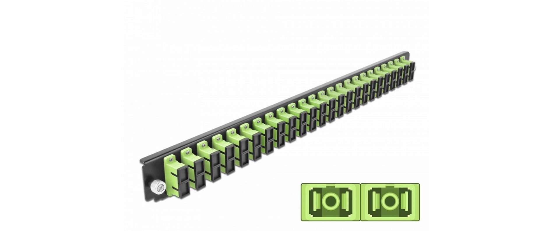 Verteilerplatte Frontblende 24 Port SC Duplex OM5 MM grünDelock 19″ Spleissbox Frontblende 24 Port SC Duplex OM5 Multimode lindgrün