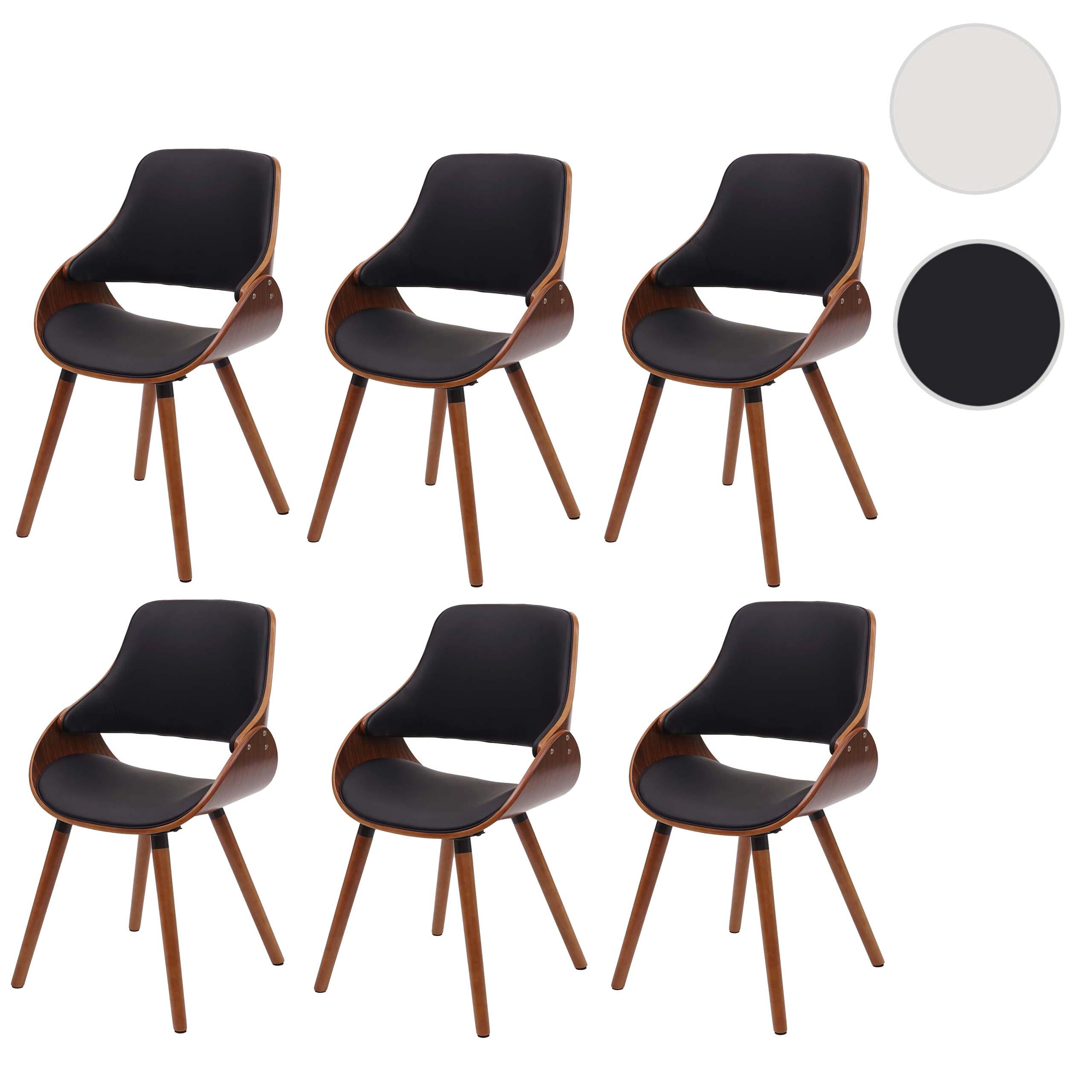 6er-Set Esszimmerstuhl MCW-D23, Küchenstuhl Stuhl, Retro-Design ~ Kunstleder schwarz