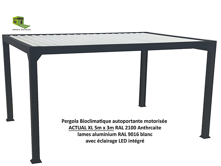 Pergola bioclimatique motorisée aluminium noir sablé Green Outside 5 x 3 m
