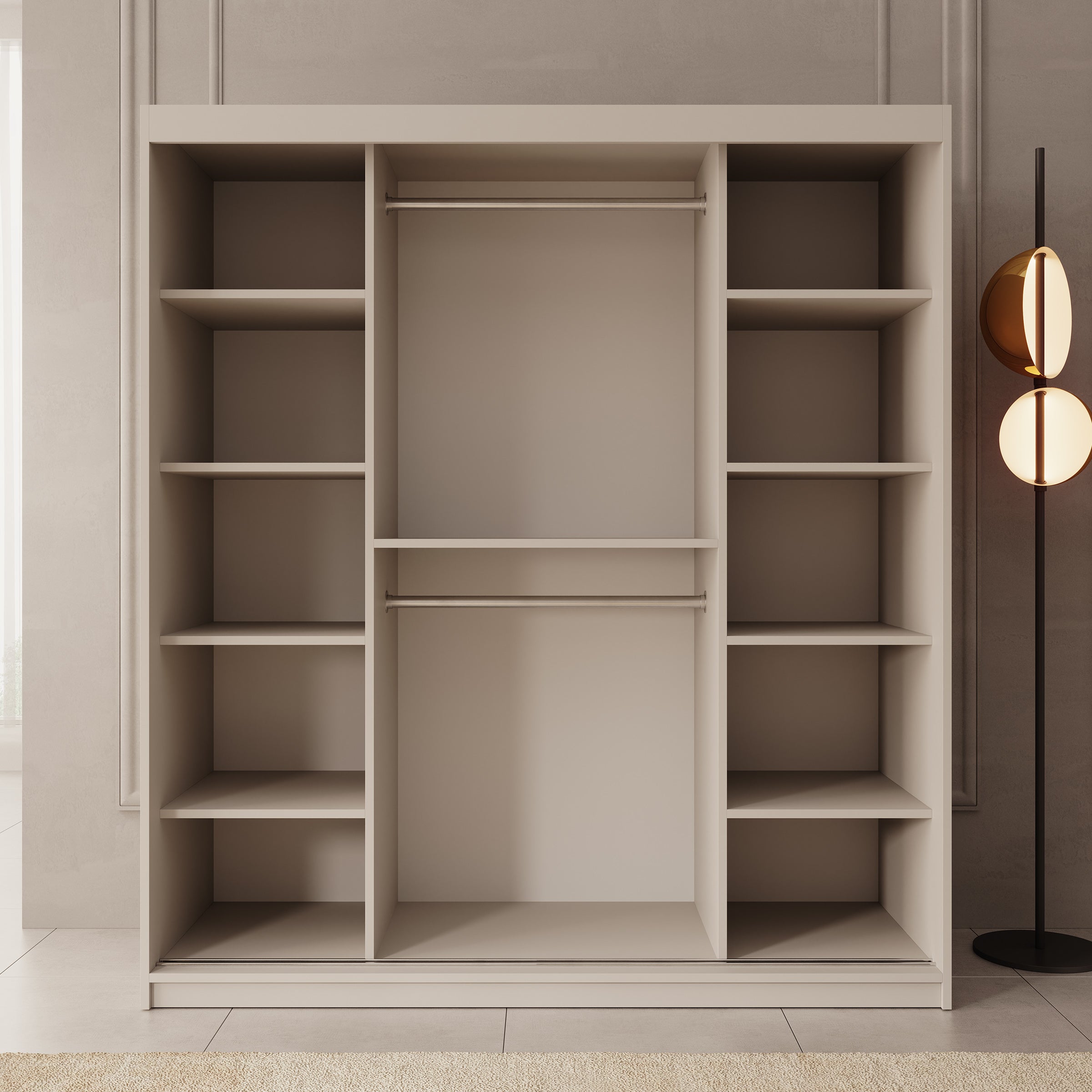 Bodhi - Kledingkast met schuifdeuren - Beige - 180x62x200 cm