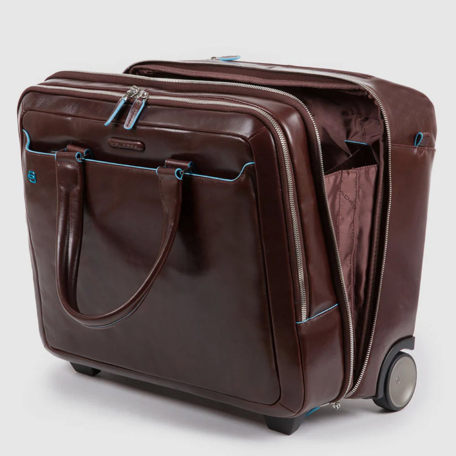 Piquadro Black Square Briefcase with wheels 2 compartments black