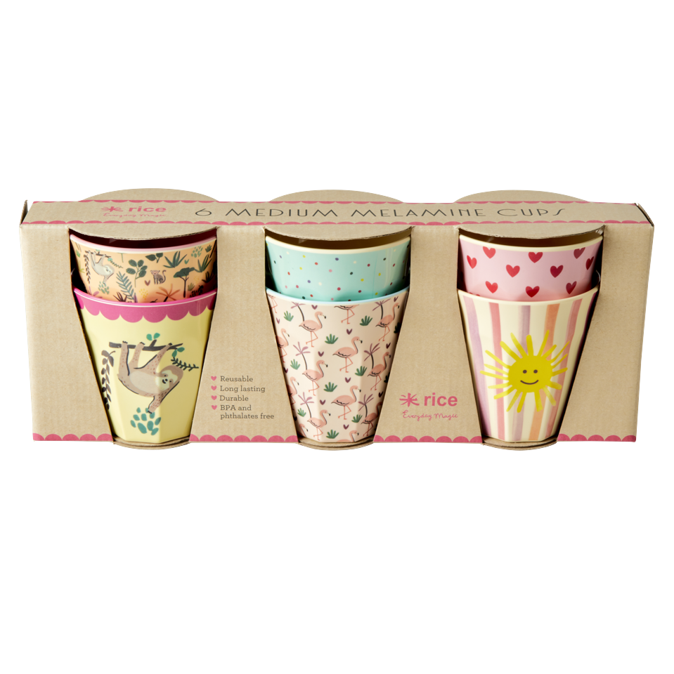 Rice - 6 Pcs Small Melamine Kids Cups - MultiFunky Print