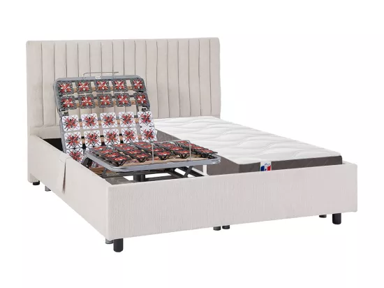 Lit électrique de relaxation déco tout plots + matelas 100% latex 3 zones - 2 x 70 x 190 cm - Tissu - Beige - TIARI de YSMÉE