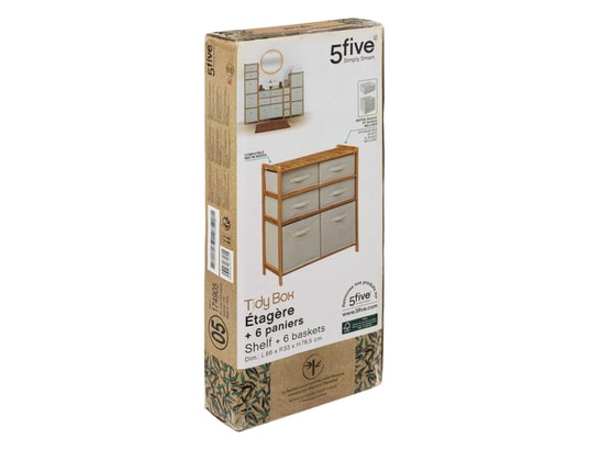 FIVE SIMPLY SMART - Etagère Meuble étagère double 6 paniers - banc et marron