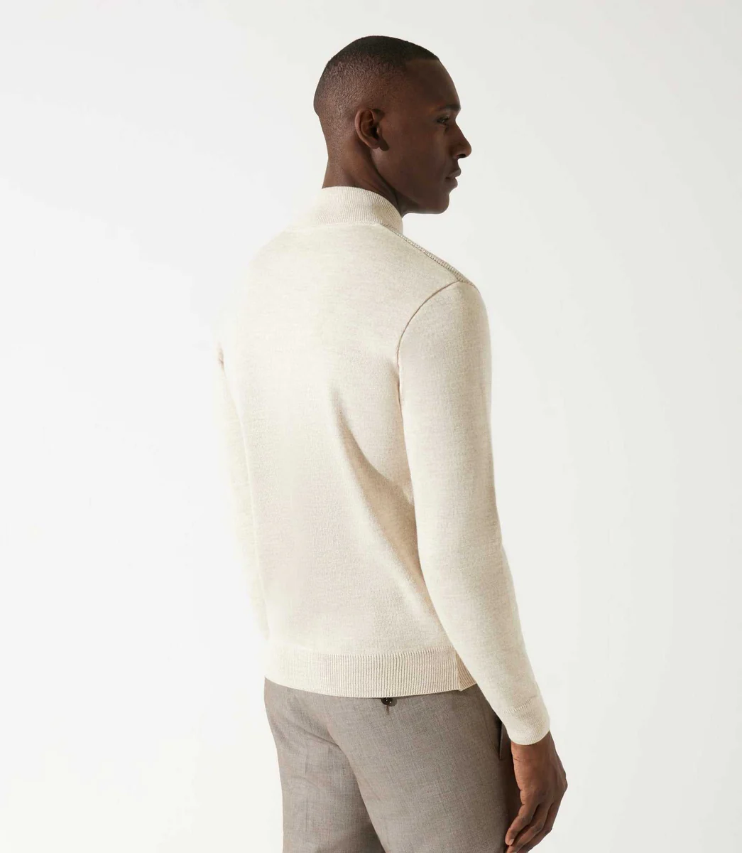 Gilet zippé jeux de point beige en mérinos
