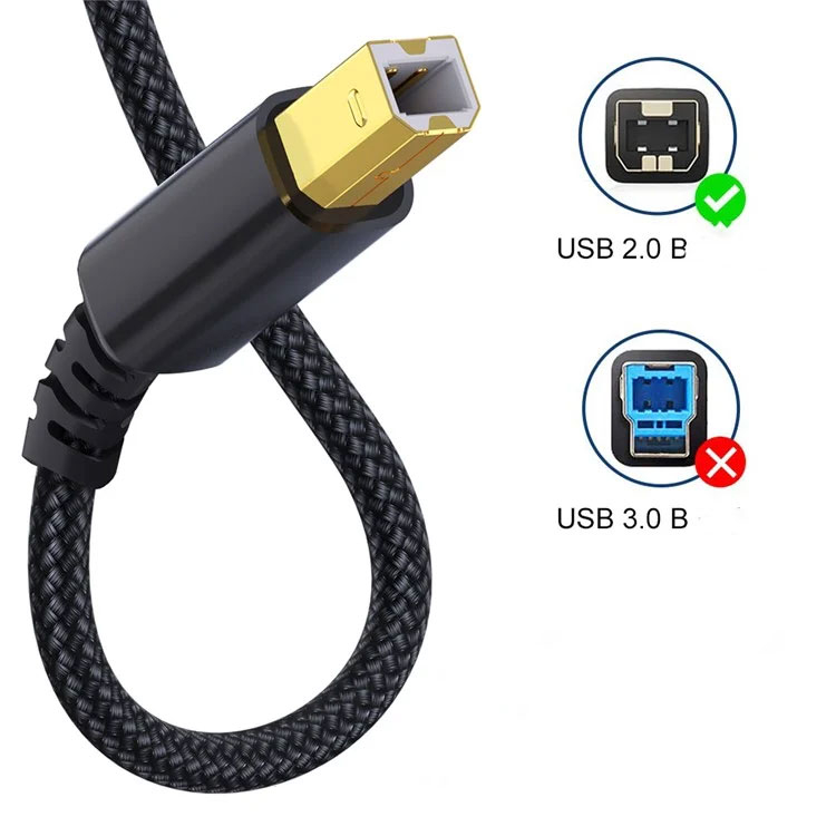 (1m) 2in1 USB 2.0 / USB-C auf USB-B Nylon Verbindungskabel für Drucker / Laptop / PC - Schwarz