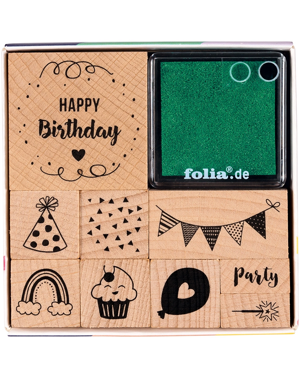 Holzstempel-Set HAPPY BIRTHDAY 11-teilig