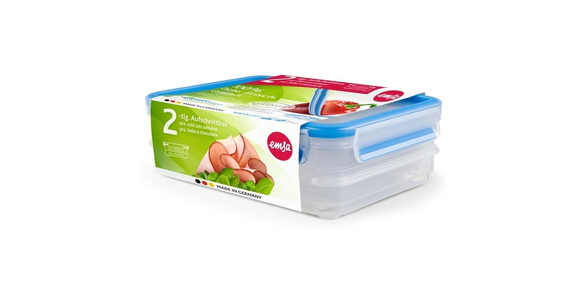 EmsaClip & Close vershoudbox systeem 0,6 L doos  (Transparant/blauw, Rechthoekig, 2x 0,6 Liter)