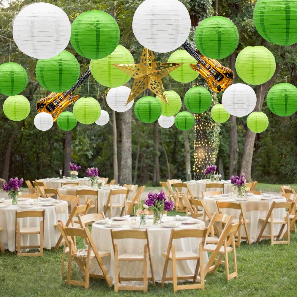 (24er Set) Papier Lampion Party Deko Laterne Geburtstag / Hochzeit - Weiss / Grün