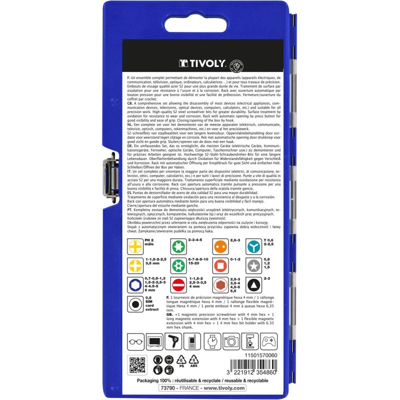 Embouts de vissage de précision et accessoires Tivoly technic - Coffret de 60 Pièces