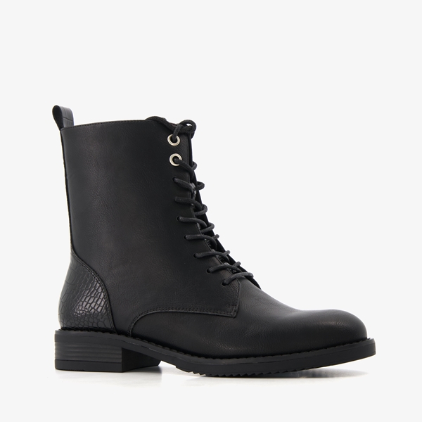 Blue Box dames veterboots croco print zwart