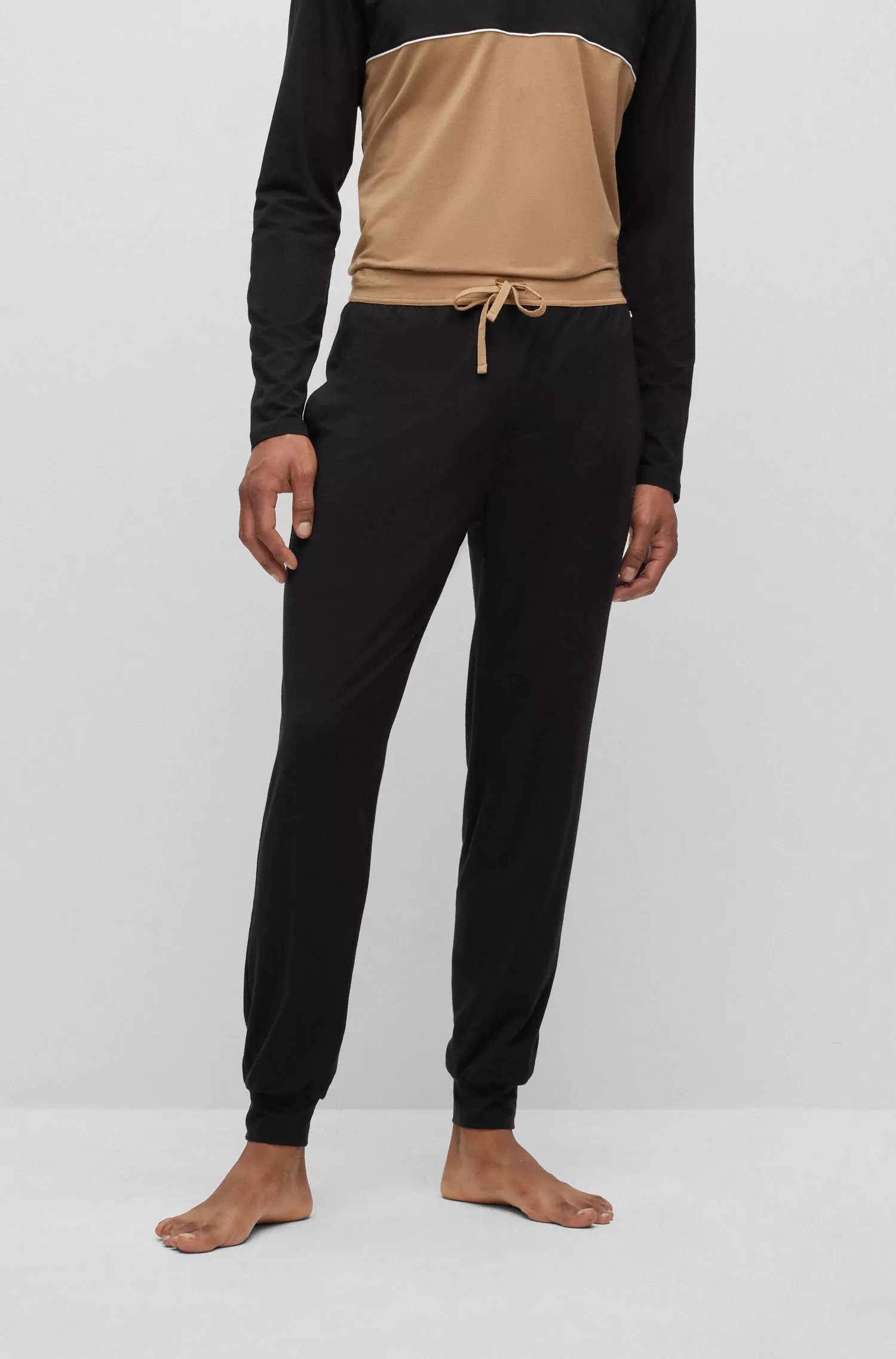 Calça de pijama BOSS em mistura de algodão preto com detalhe do logotipo