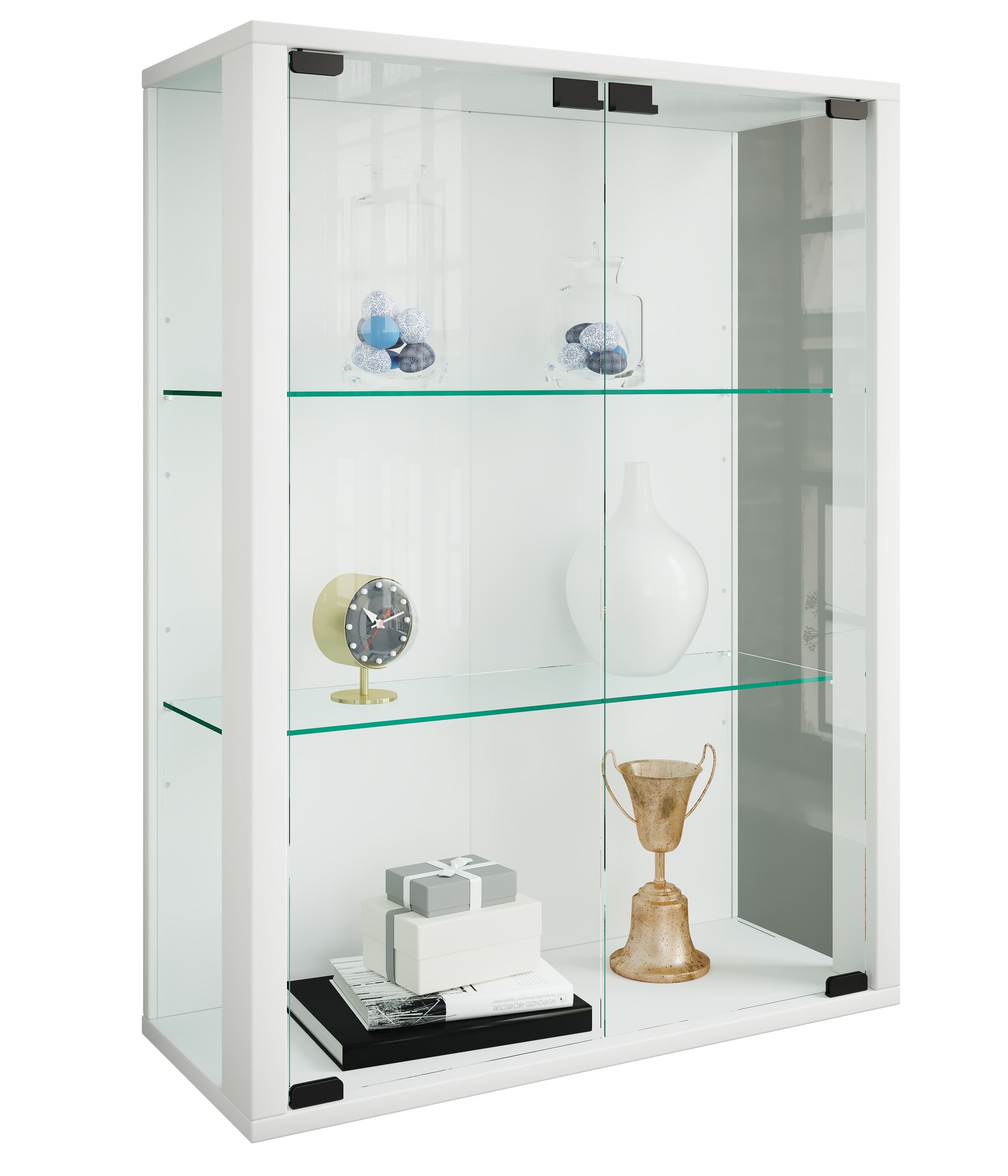 VCM Glasvitrine hängend | Vitrine Glas mit ESG-Sicherheitsglas | Maße: H. 80 x B. 60 x T. 25 cm | Hängevitrine Glas | Modern und platzsparend | Glas Vitrinenschrank - Udina