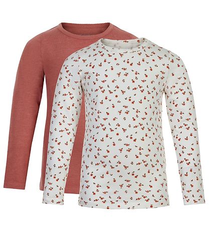 Minymo Pullover - 2er-Pack - Canyon Rose/Weiß m. Blumen