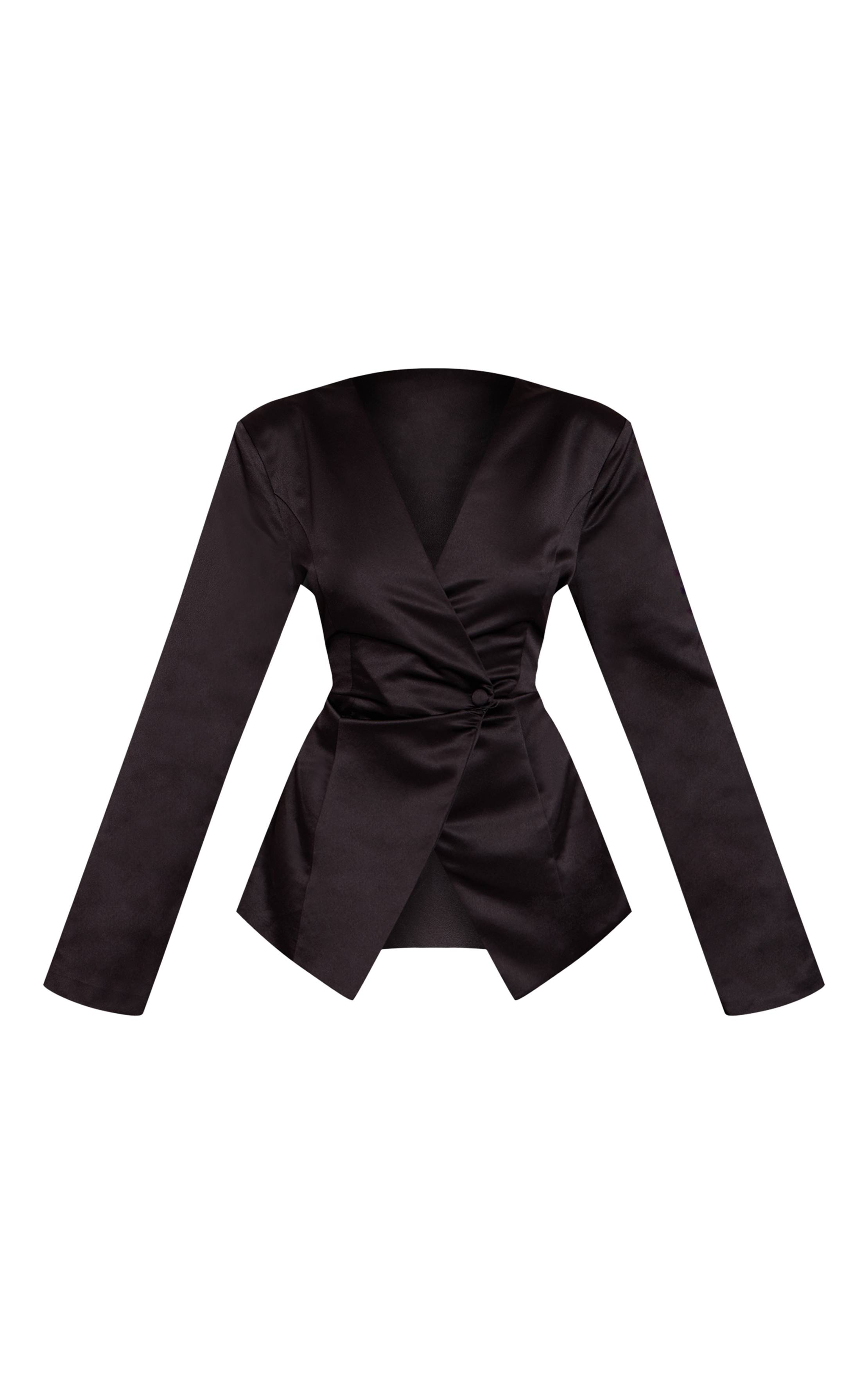 Noir Blazer Satiné Froncé Cintré