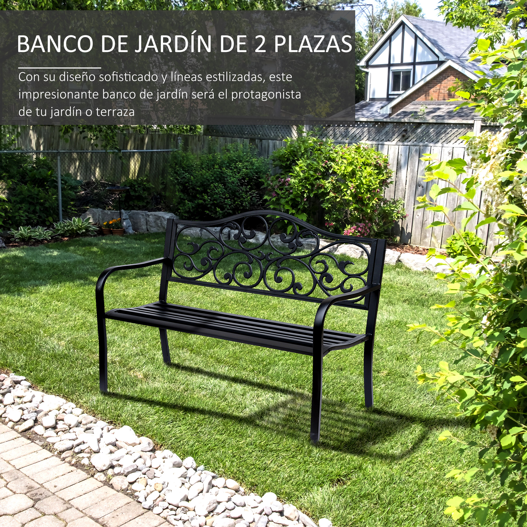 Banco de jardim preto Outsunny