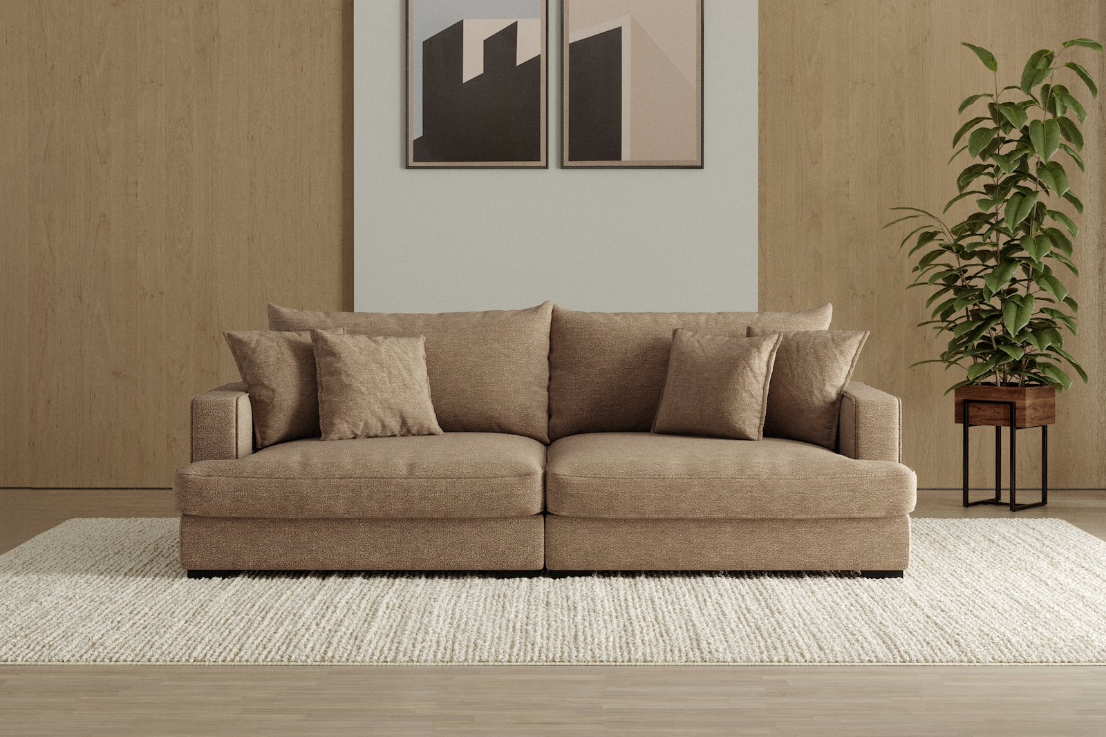 Rossi Lux 3-seter sofa Tekstil Beatto 1012 Brown, arm A med sorte ben. Lux Komfort.