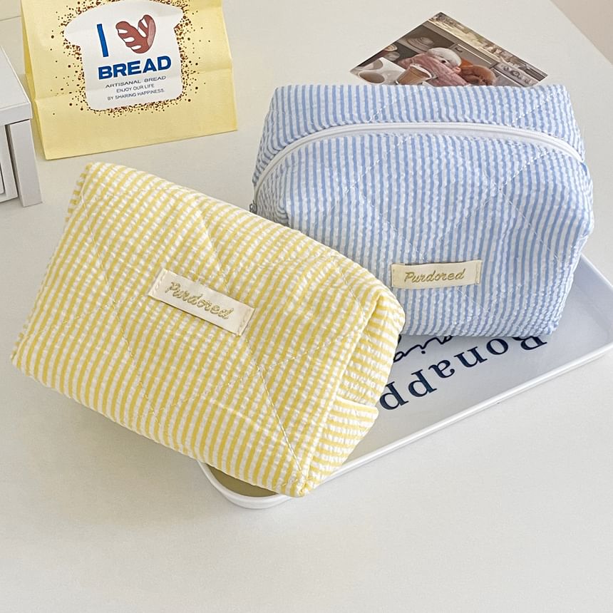 ZenlyHabit - Gestreepte stoffen make-uptas / etui met letters