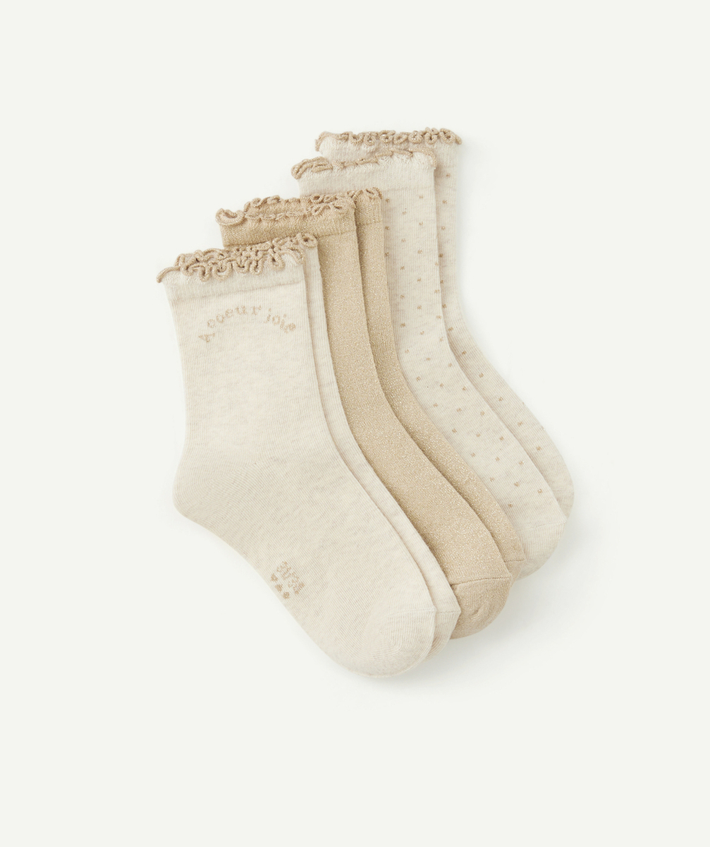 LOT DE 3 PAIRES DE CHAUSSETTES BEIGE AVEC DÉTAILS PAILLETÉS DORÉS