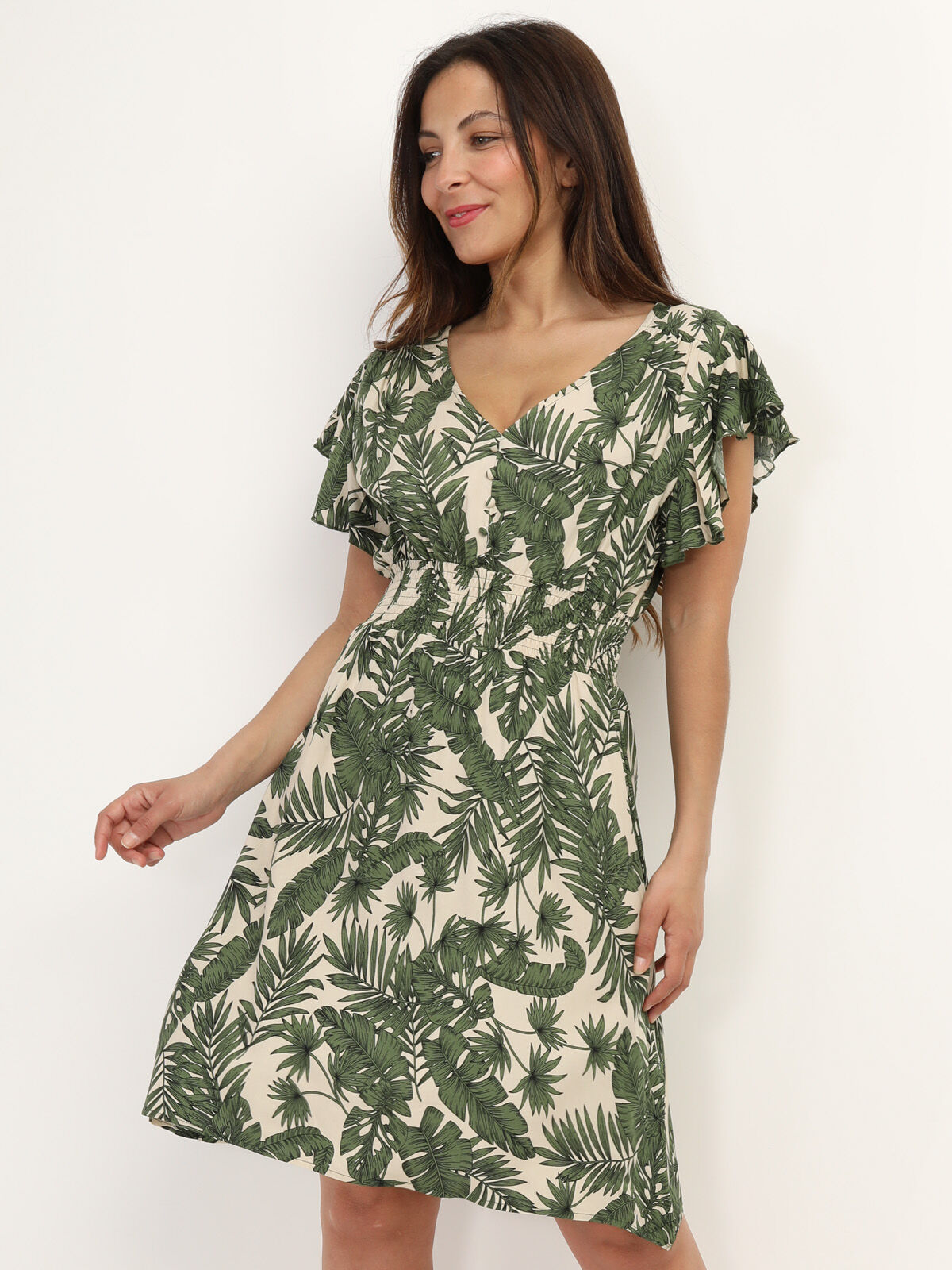 Robe patineuse à feuilles et volants- Vert