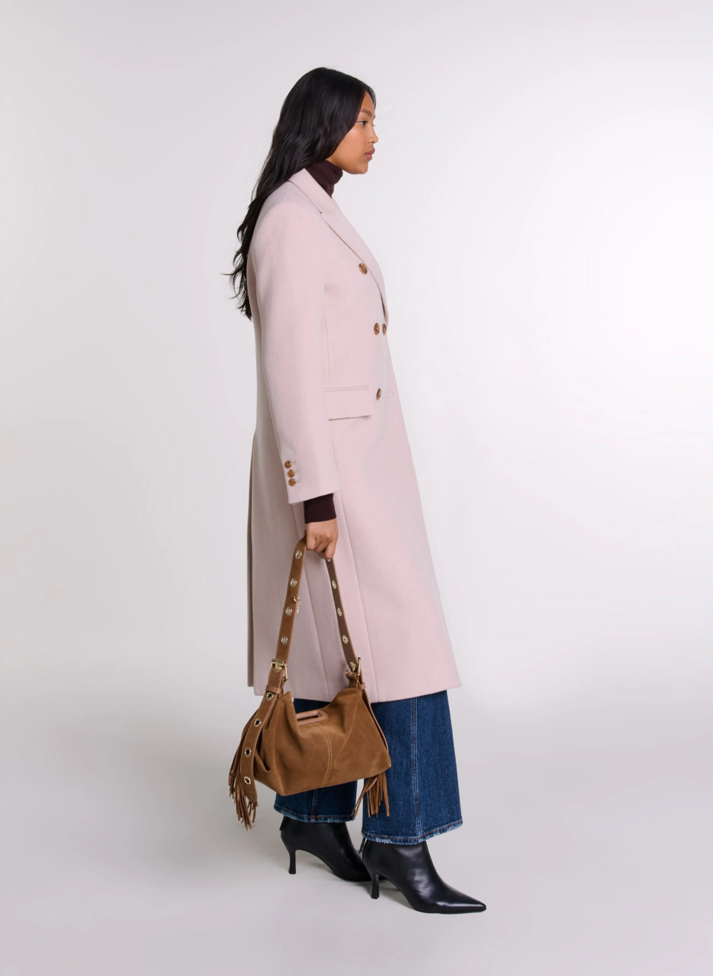 Manteau col tailleur en laine mélangée | Blanc