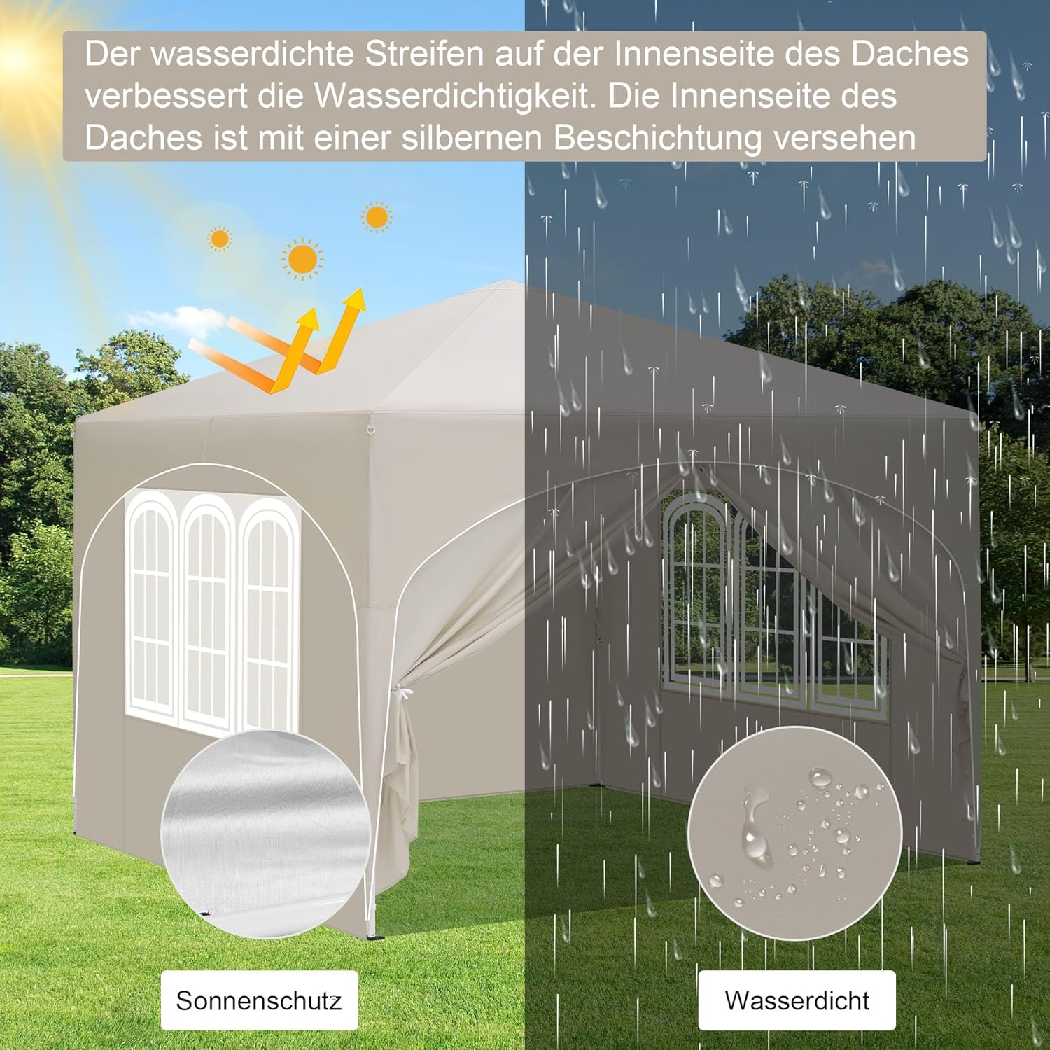 Laneetal Pop-Up Faltpavillon wasserfest Winterfest, Pavillon 3x3 m faltbar, Grillpavillon stabil, Gartenpavillon mit Seitenwänden Fenstern Tasche, für Camping Strand Garten, Beige