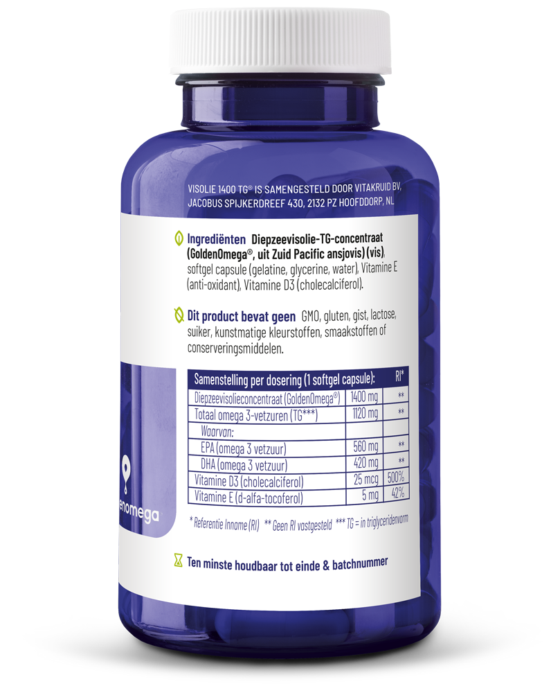 Vitakruid Visolie 1400 Tg® Triglyceriden Met D3 (60 Softgels)