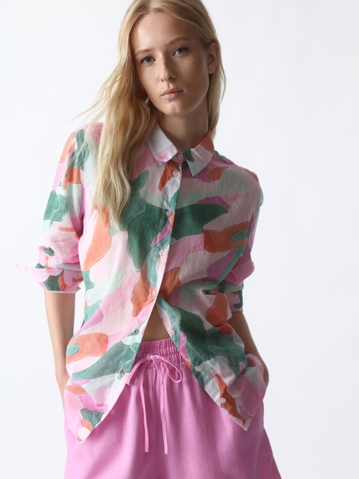 Camisa fluida de manga comprida - Verde Pastel