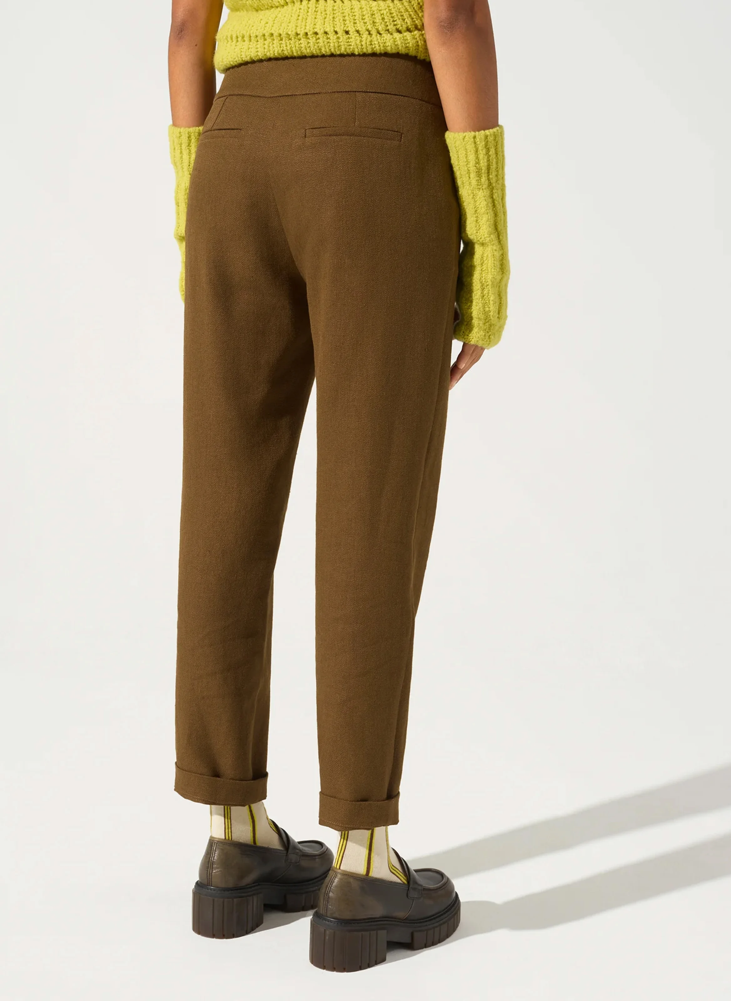 Pantalon droit en lin mélangé | Marron