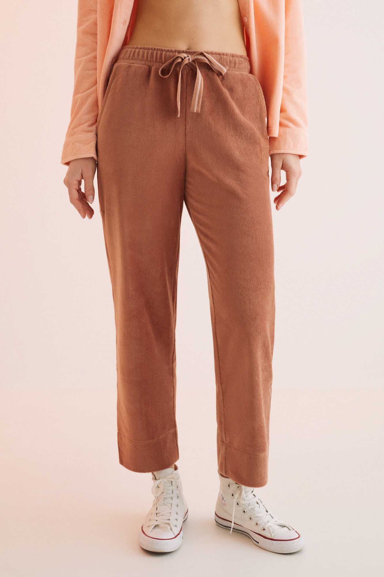 Calça comprida marrom de algodão - marrom