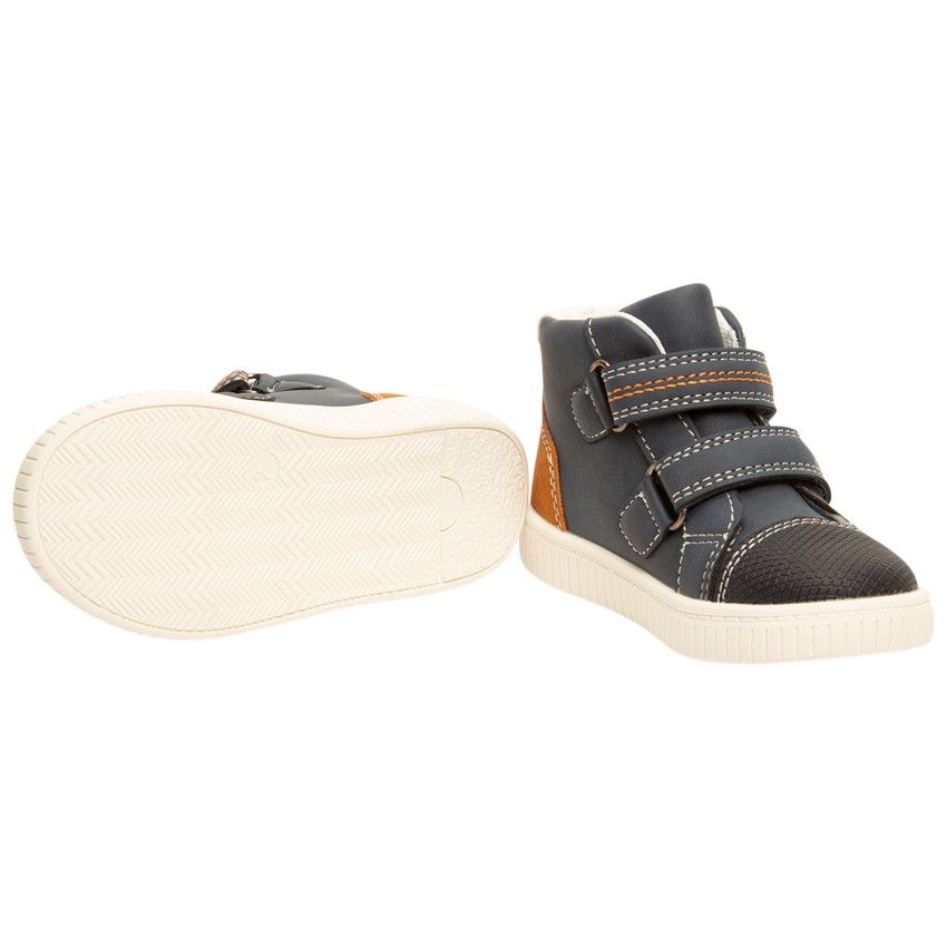 Bottillons en cuir à scratch pour bébé garçon - Bleu marine